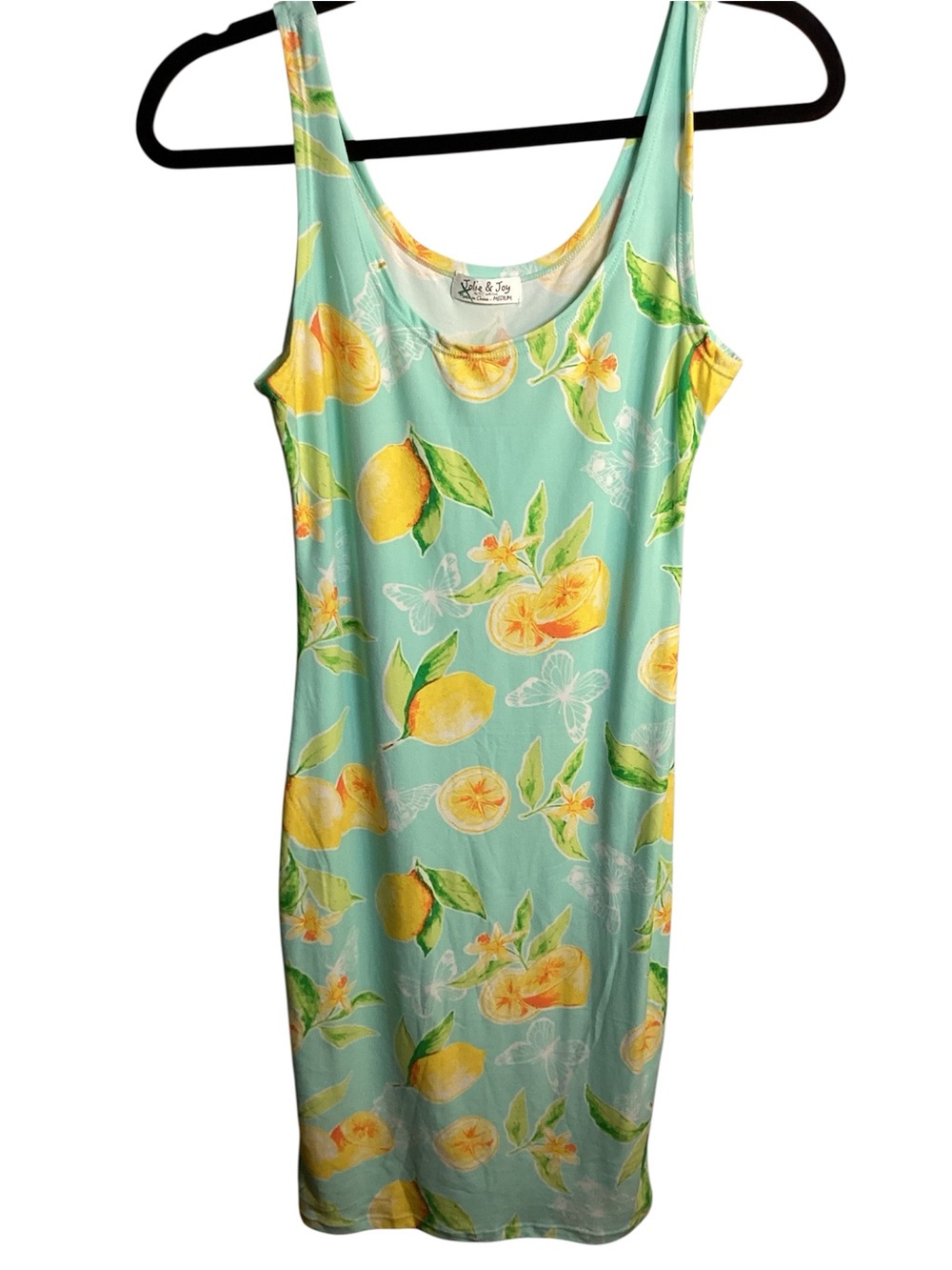 Tropical Lemon Print Mint Green Mini Dress